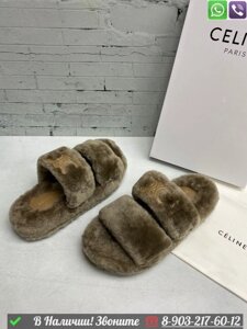 Зимние Тапочки Celine меховые Черный