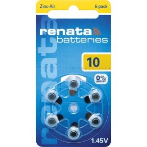 Батарейка для слуховых аппаратов Renata ZA10 (10A, AC230E/EZ, PR230H, PR70)