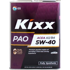 Синтетическое моторное масло KIXX PAO 5w-40 API SN/CF, ACEA A3/B4