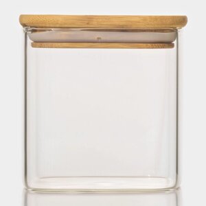 Банка стеклянная для сыпучих продуктов с бамбуковой крышкой BellaTenero «Эко. Квадратная», 700 мл, 1010,5 см