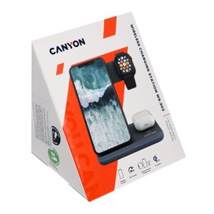 Беспроводное зарядное устройство Canyon 3 в 1 WS-303, 15Вт, быстр/зарядка, индикатор, серое