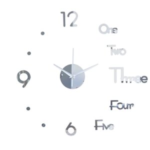Часы-наклейка, серия: DIY, "Биенн", плавный ход, d-45 см, сек. стрелка 13 см, 1 АА, серебро