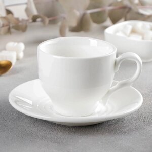 Чайная пара фарфоровая Wilmax, 2 предмета: чашка 220 мл, блюдце d=14,2 см, цвет белый (комплект из 6 шт.)
