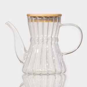 Чайник стеклянный заварочный с бамбуковой крышкой «Эко. Восток», 600 мл, 1811,514 см, без сита