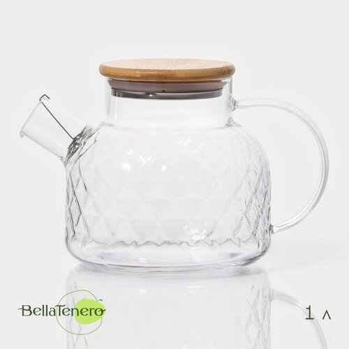 Чайник стеклянный заварочный с бамбуковой крышкой и металлическим фильтром BellaTenero «Круиз», 1 л, 161012 см