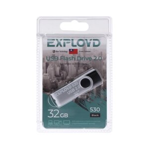 Флешка Exployd 530, 32 Гб, USB2.0, чт до 15 Мб/с, зап до 8 Мб/с, чёрная