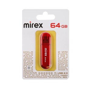 Флешка Mirex CANDY RED, 64 Гб , USB2.0, чт до 25 Мб/с, зап до 15 Мб/с, красная
