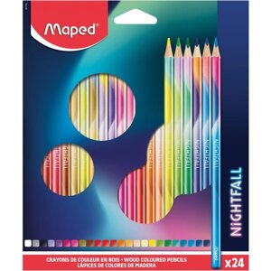 Карандаши 24 цвета Maped NIGHTFALL, деревяные, декорированные, картонная упаковка