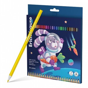 Карандаши 24 цветов ErichKrause Kids Space Animals, трехгранные, деревянные, европодвес