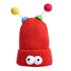 Карнавальная шапка "Глазастик" с рожками р-р 56-58, цвет красный