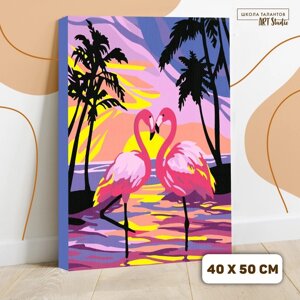 Картина по номерам на холсте с подрамником «Фламинго на закате» 40 50 см