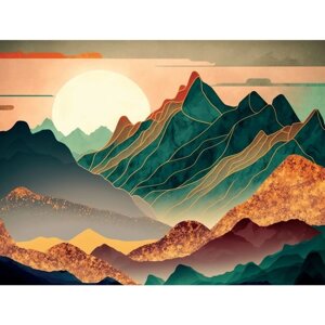 Картина по номерам с подрамником и поталью «Закат в горах», 30 х 40 см
