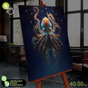 Картина по номерам со светящейся краской, 40 50 см «Осьминог морских глубин» 23 цвета