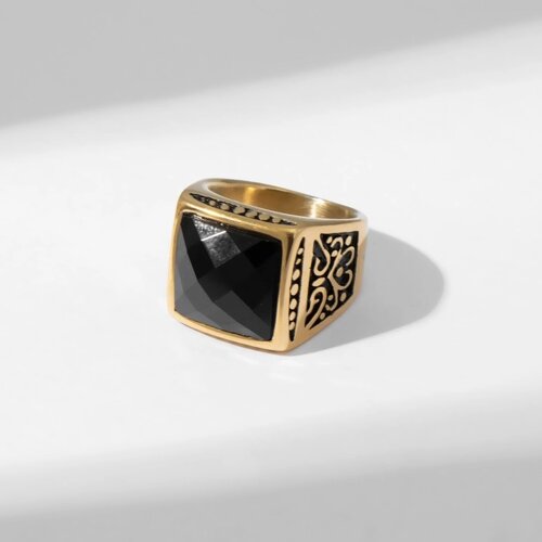 Кольцо мужское «Перстень» ажур, цвет чёрный в золоте, 22 размер