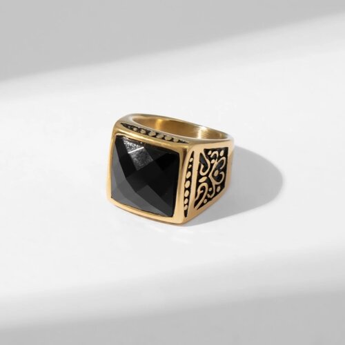 Кольцо мужское «Перстень» ажур, цвет чёрный в золоте, 23 размер
