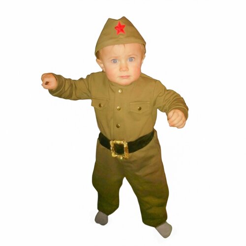 Костюм военного детский: комбинезон, пилотка, трикотаж, хлопок 100 %рост 68 см, 1-2 года