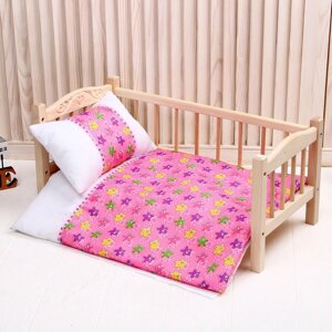 Кукольное постельное" Медузы на розовом с тесьмой"простынь, одеяло,46*36, подушка 23*17