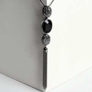 Кулон "Утончённость" овалы с цепочкой, цвет чёрно-серый в сером металле, 65см
