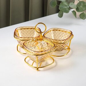 Менажница стеклянная «Круг», размер чаши 106,2 см, 3 шт, цвет золотой