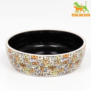 Миска керамическая "Графичная Собаки" 300мл, 12 х 3,5 см, бежево-черная