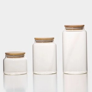 Набор банок стеклянных для сыпучих продуктов с бамбуковой крышкой BellaTenero «Эко», 3 предмета: 350/800/1200 мл