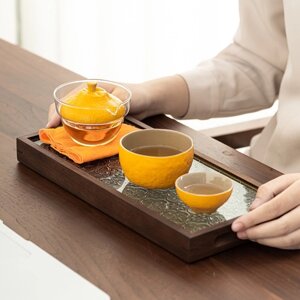 Набор для чайной церемонии керамический «Лимон», 6 предметов: стеклянная чаша с крышкой 210 мл, 2 керамические чаши 40