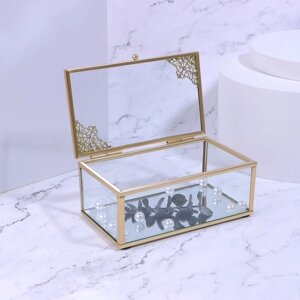 Органайзер для хранения «GREAT», с крышкой, стеклянный, с зеркальным дном, 1 секция, 14,5 8,5 6 см, цвет