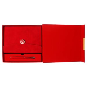 Органайзер на кольцах А6+80 листов, кожзам, c клапаном, линия, с ручкой, в подарочной коробке, красный