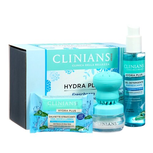 Подарочный набор женский Clinians Hydra Plus: Крем+Гель для умывания+Салфетки+Щетка для лица