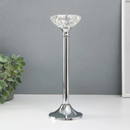 Подсвечник металл, стекло на 1 свечу "Кристальная чаша" d= 5 см серебро 9х9х27 см