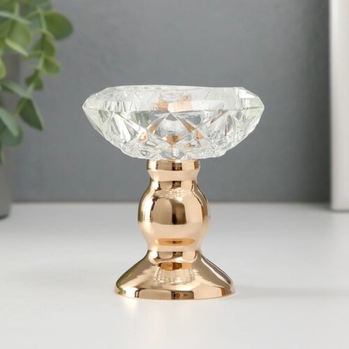 Подсвечник металл, стекло на 1 свечу "Кристальная чаша. Фигурный" d= 5 см золото 8х8х9 см