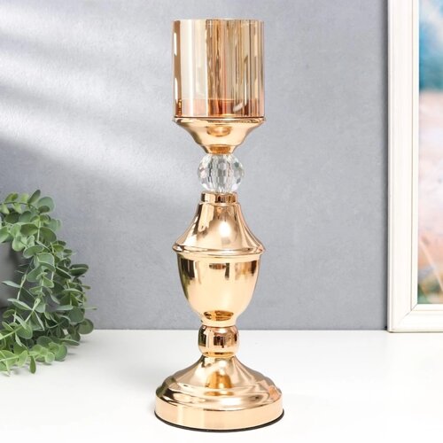 Подсвечник металл, стекло на 1 свечу "Тицино" d-6 см, золото 11,5х11,5х38 см