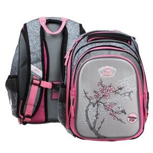 Рюкзак каркасный 39 х 29 х 17 см, Across 410, наполнение: мешок, пенал, серый/розовый ACR22-410-11