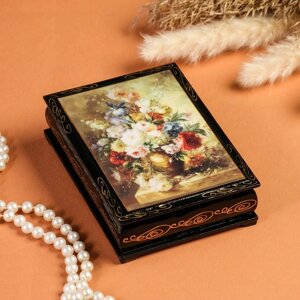 Шкатулка «Букет цветов», 1014 см, лаковая миниатюра
