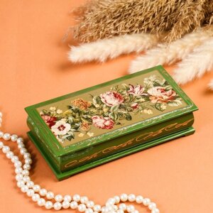 Шкатулка - купюрница «Узор из цветов», 8,517 см, зелёная, лаковая миниатюра