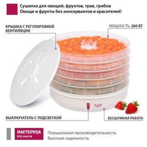 Сушилка для овощей и фруктов «Мастерица EFD-0501M», 125 Вт, белая