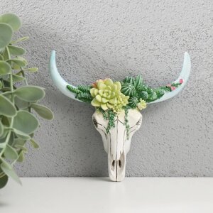 Сувенир полистоун настенный декор "Череп быка с кактусами" 2,6х11х12 см