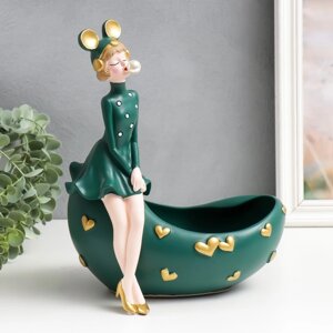 Сувенир полистоун подставка "Девушка ушки мишки, с пузырём" тёмно-зелёный 29х19х28 см