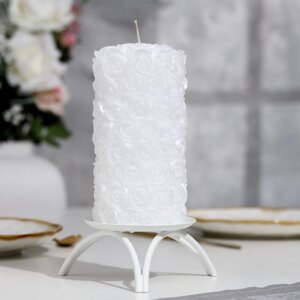 Свеча-цилиндр свадебная "Розы", 14х7,5 см, белая, домашний очаг