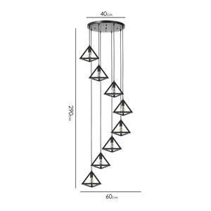 Светильник-каскад "Треугольник" 8хЕ27 40Вт черный 60х60х290 см