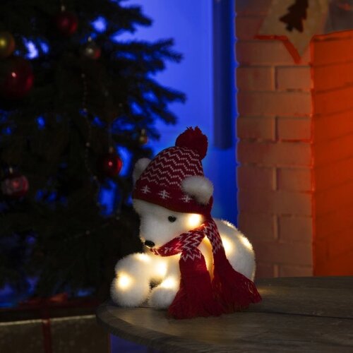 Светодиодная фигура «Медвежонок со снежным комом» 20 18 10 см, флок, батарейки CR2032х2 (не в комплекте), свечение