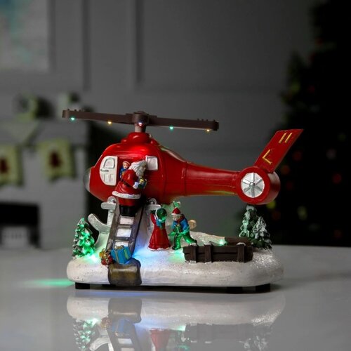 Светодиодная фигура «Вертолёт с Дедом Морозом» 31.5 18 18 см, полистоун, батарейки ААх3 (не в комплекте), USB,