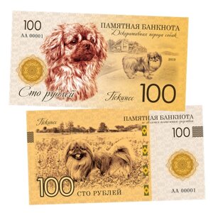 100 рублей - пекинес (декоративная порода собак). Памятная сувенирная купюра