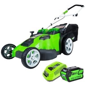 Аккумуляторная газонокосилка Greenworks 2500207vb G40LM49DBK4, 4 А·ч, с АКБ и ЗУ, 49 см