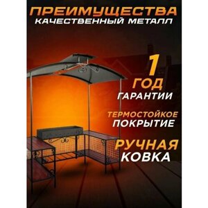 Беседка мангал с крышей для шашлыка на даче с подставкой под казан/Кованый мангал дачный с крышей навесом из стали 3 мм для отдыха на природе большой стационарный домашний каркасный СМ-27н