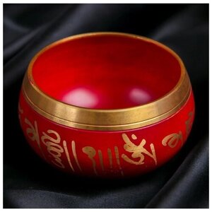Чаша поющая Красная с золотом 6 металлов 12 см + резонатор Непал, оздоровление и гармонизация всего организма