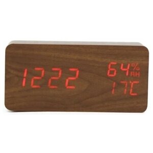 Часы-будильник "Деревянный брусок" средние коричневые с показаниями влажности, настольные часы
