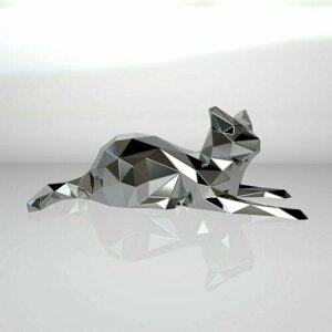 Чертеж полигональной фигуры, лежащего Кота, геометрический полигональный металлический декор