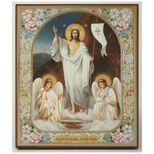 Цветное фото церковное 22х26 объемная печать на доске, лак Воскресение Христово 3 #135964