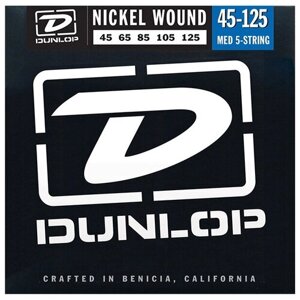 DBN45125 Комплект струн для 5-струнной бас-гитары, никелированные, Medium, 45-125, Dunlop